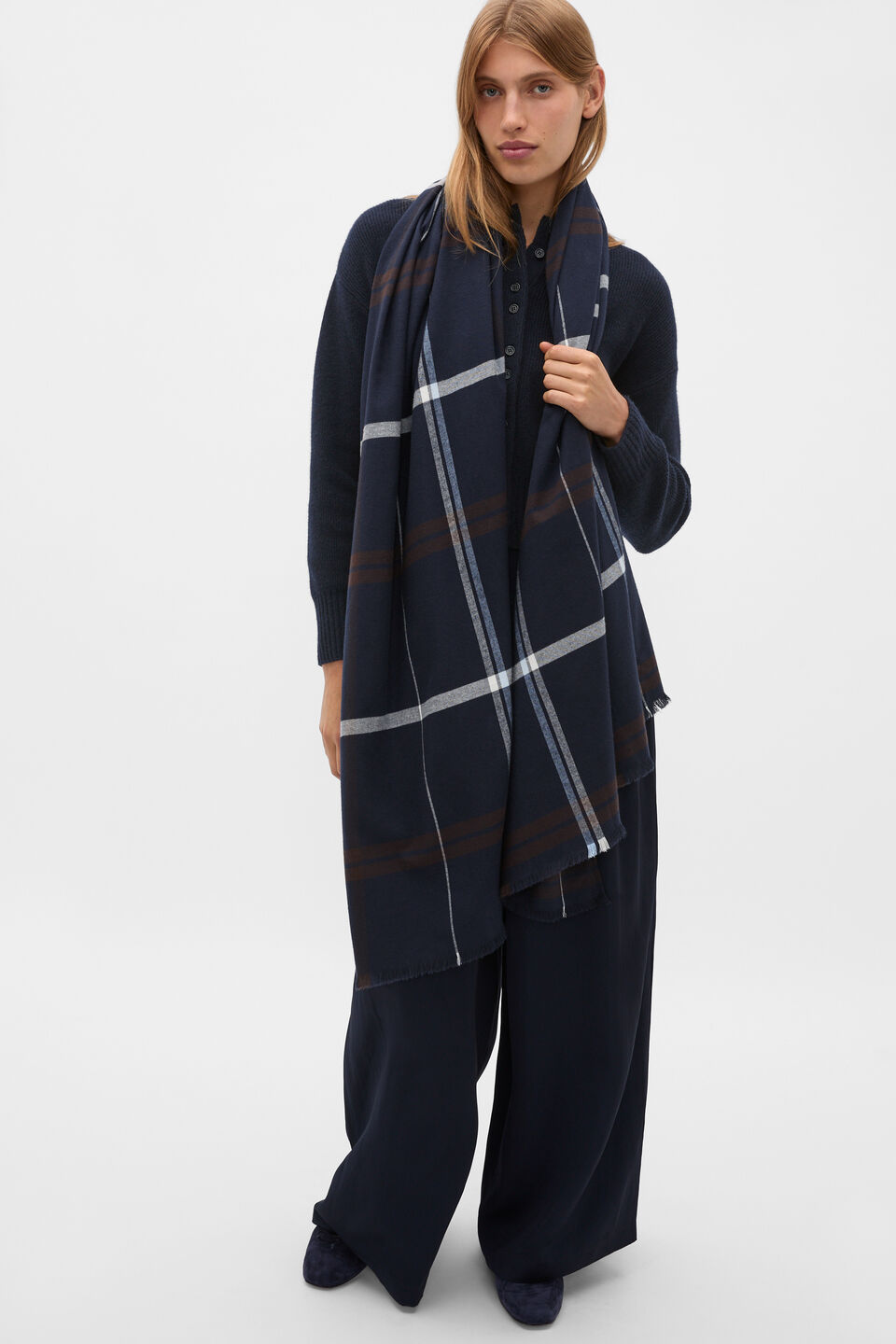 Multi Check Scarf  Twilight Blue