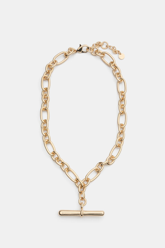 Large T Bar Necklace  Gold  hi-res