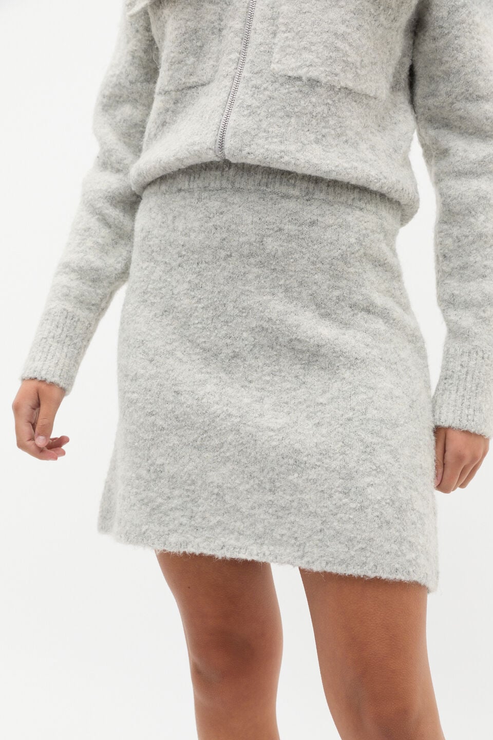 Boucle Knit Skirt  Light Grey Marle