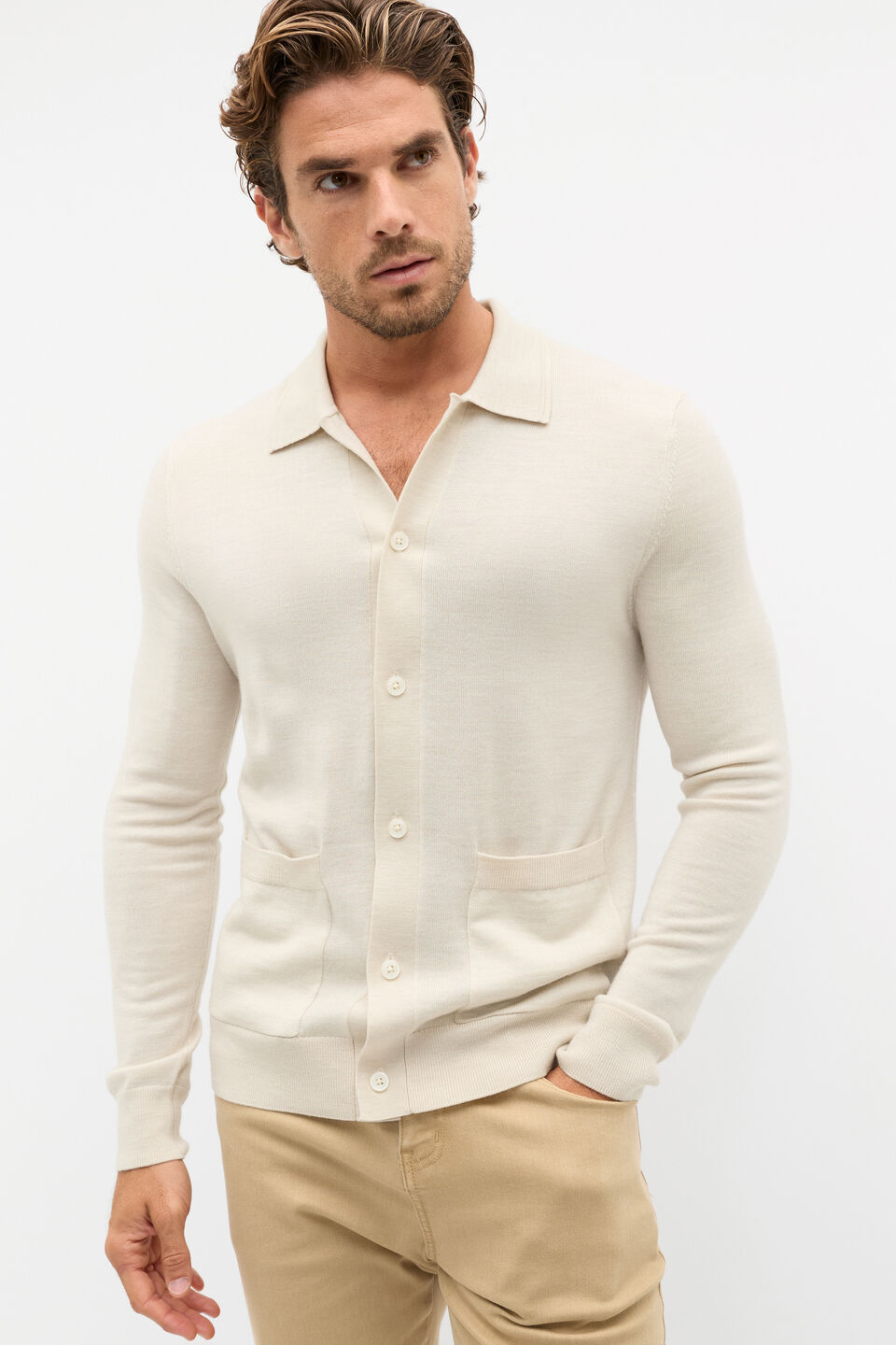 Merino Wool Cardigan  Cool Stone Marle