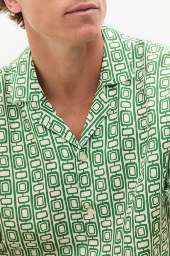 SS Geo Print Lin Shirt  Pea Green  hi-res