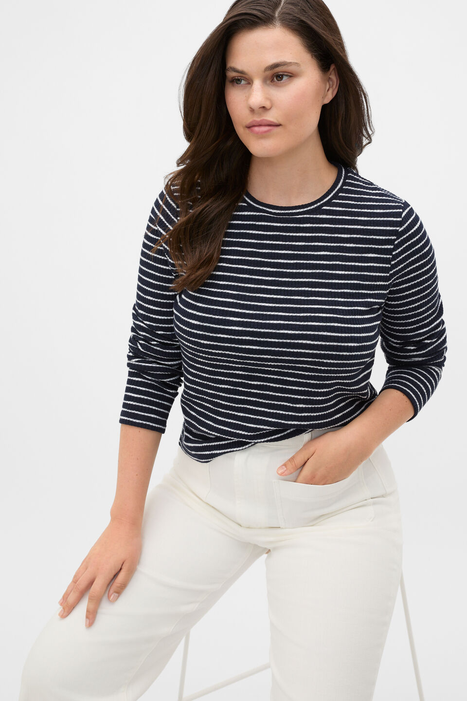 Self Stripe Textured Top  Twilight Blue Stripe
