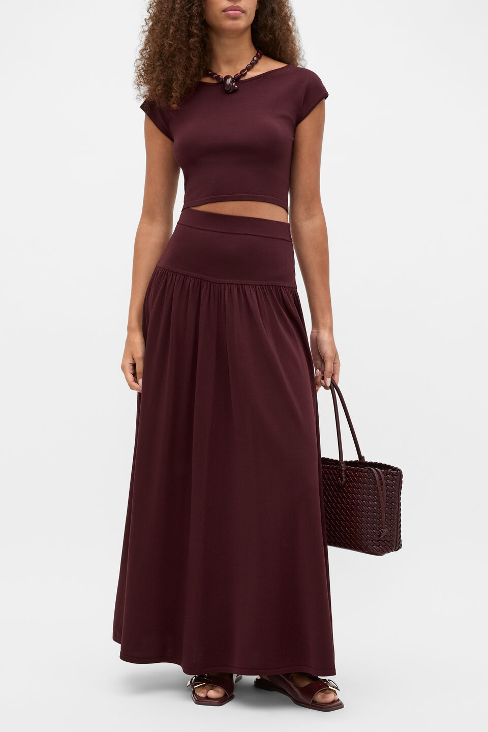 Compact Crepe Knit Skirt  Plum Red