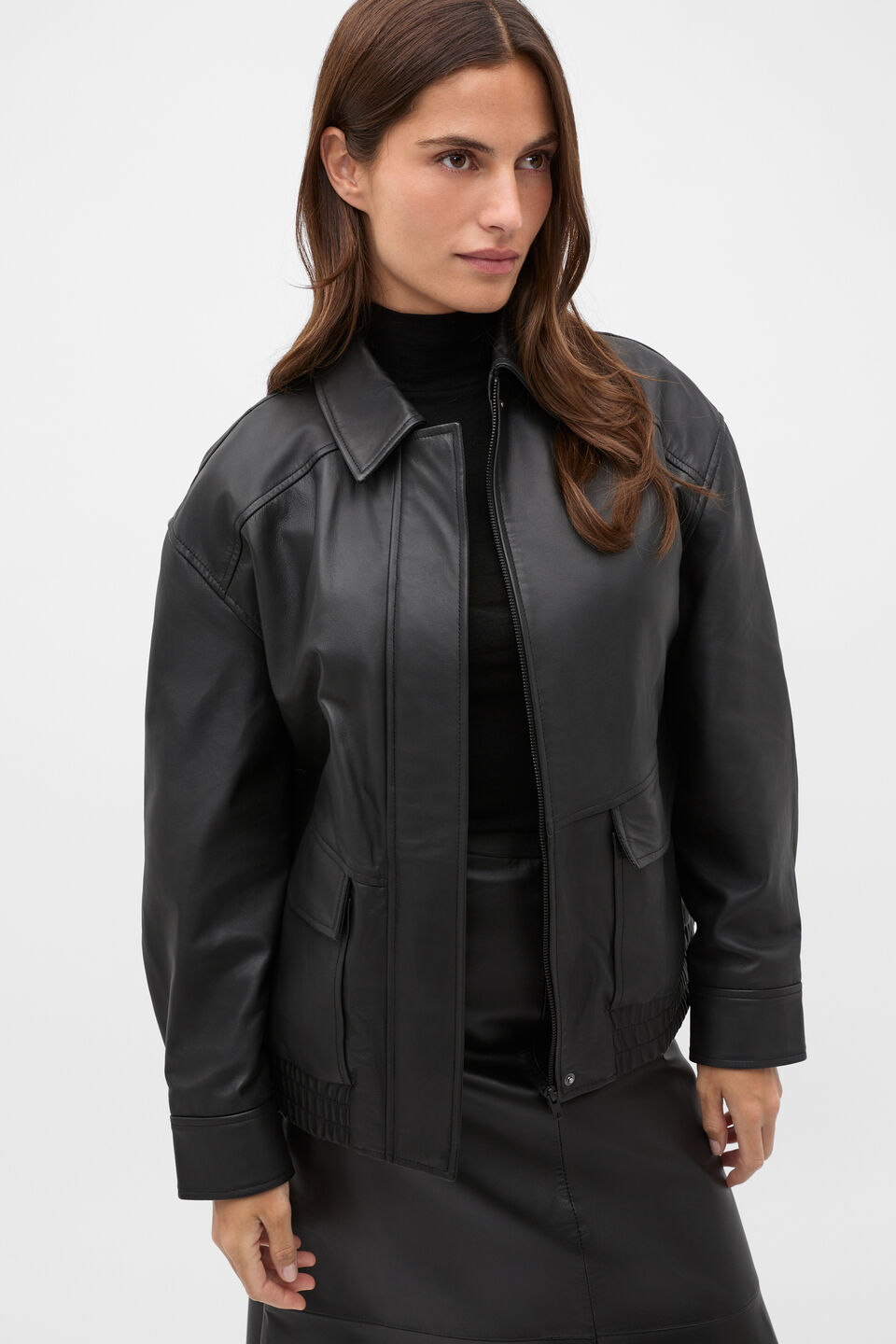 Leather Bomber Jacket  Black