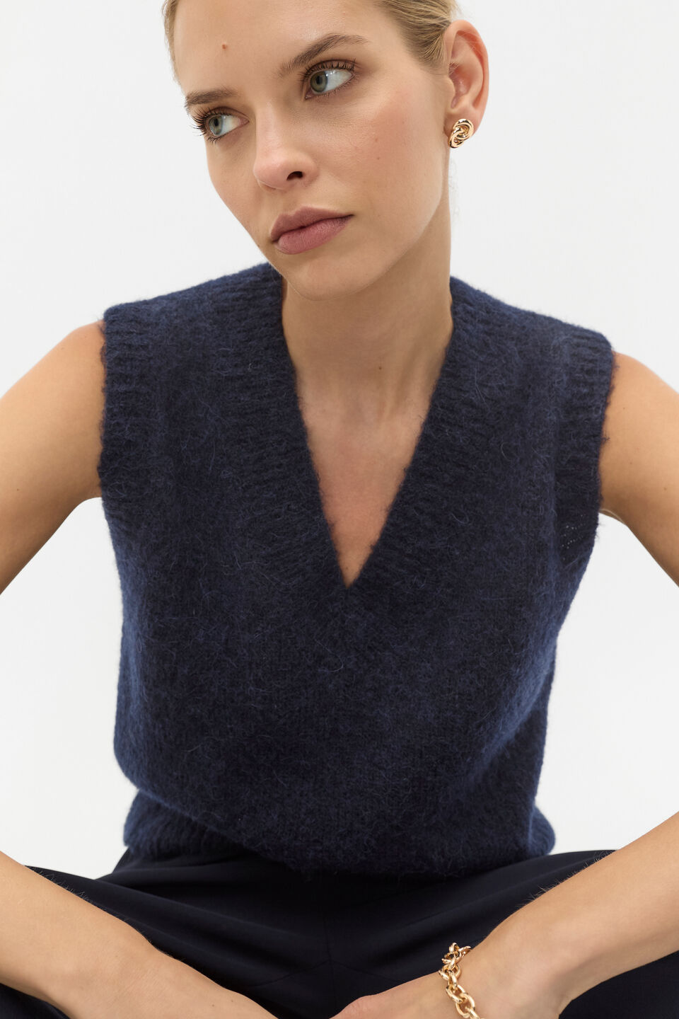 Lofty V Neck Vest  Twilight Blue