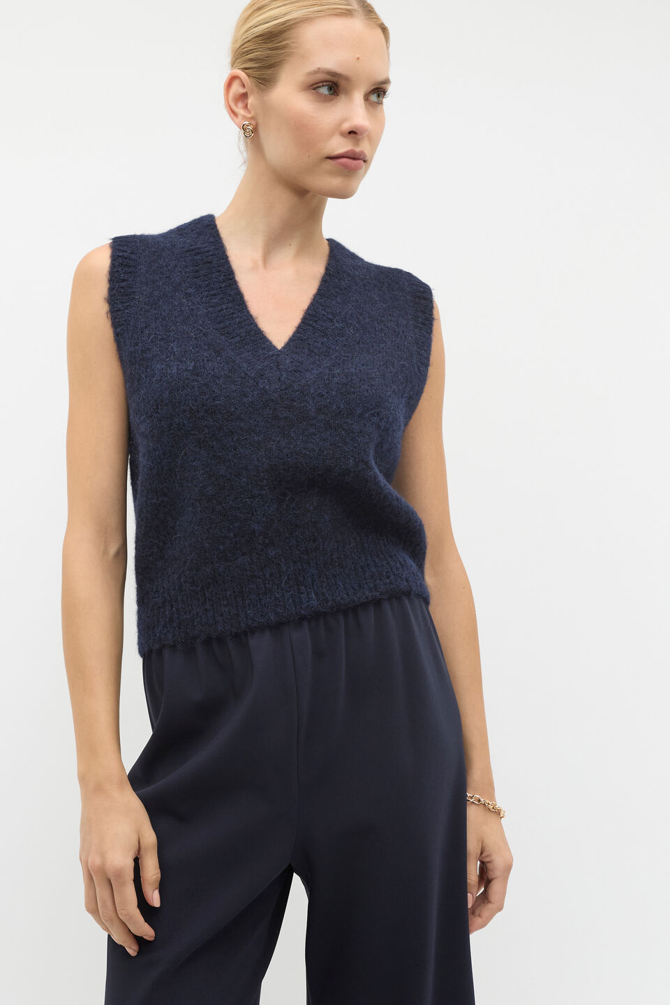Lofty V Neck Vest  Twilight Blue