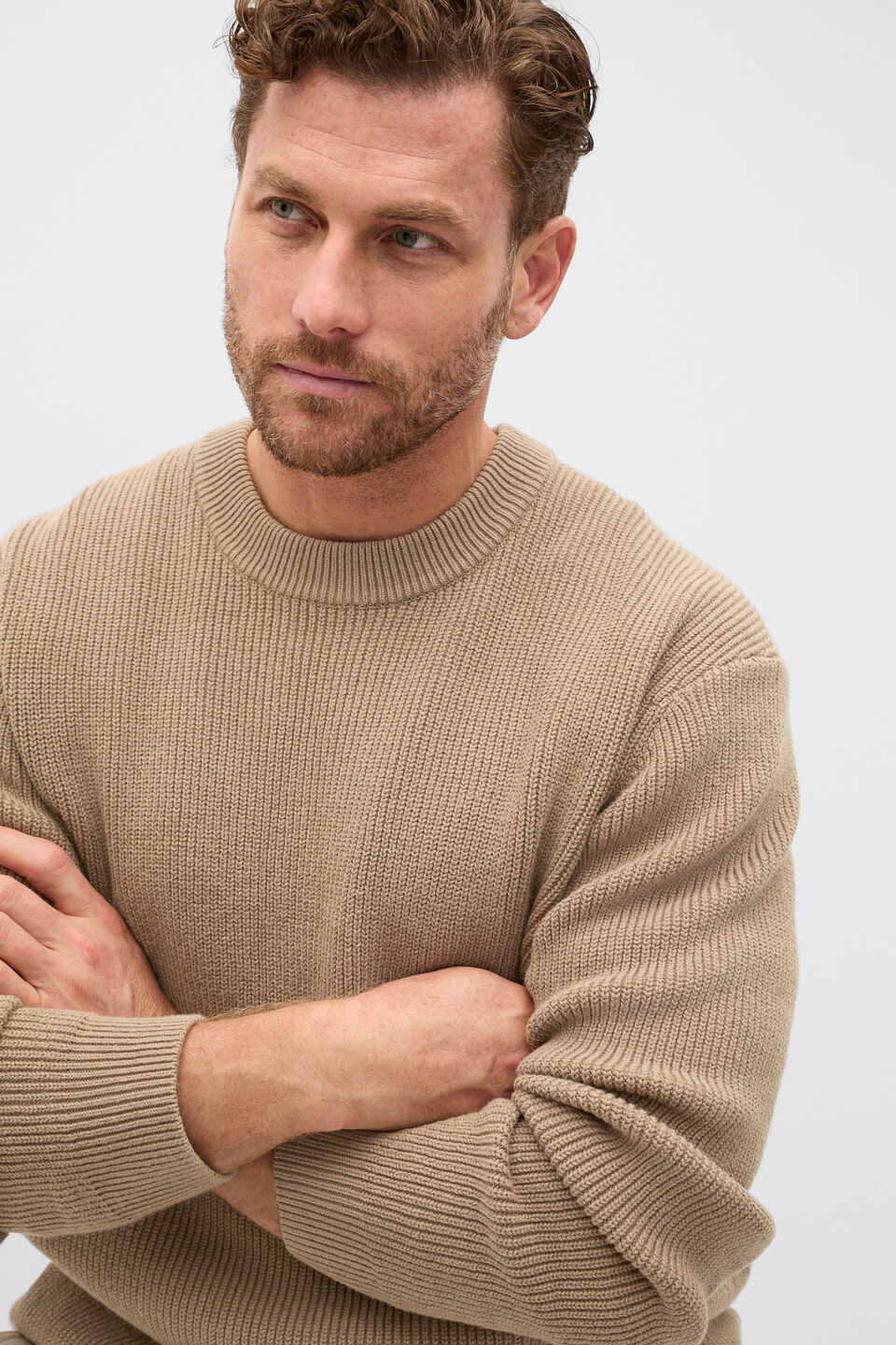 Cotton Crew Neck Knit  Dark Stone
