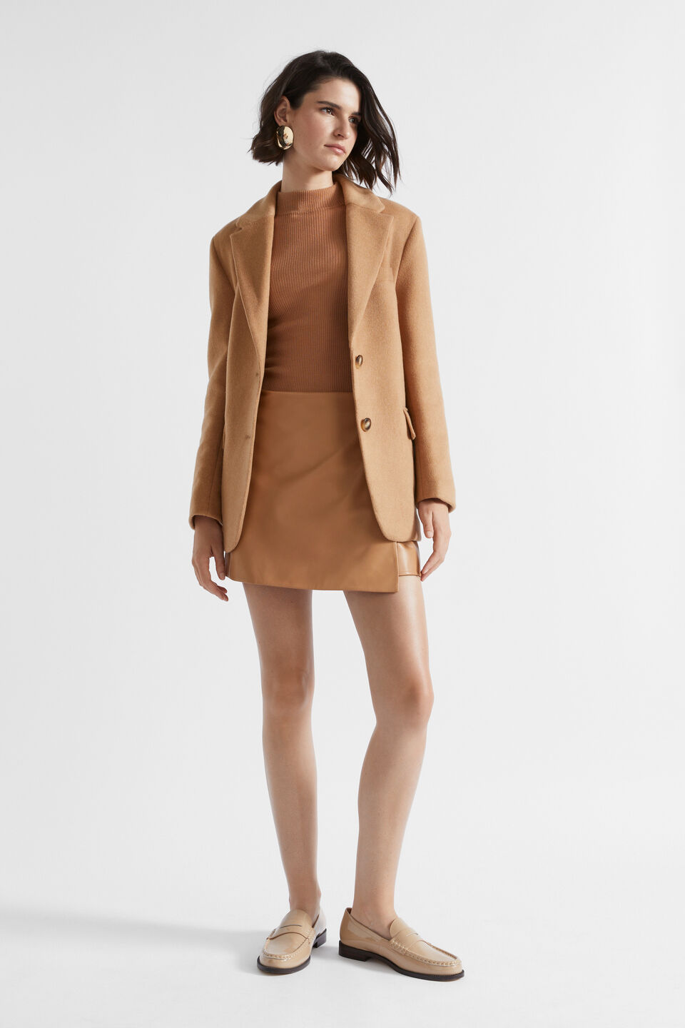 Leather Mini Wrap Skirt  Fudge