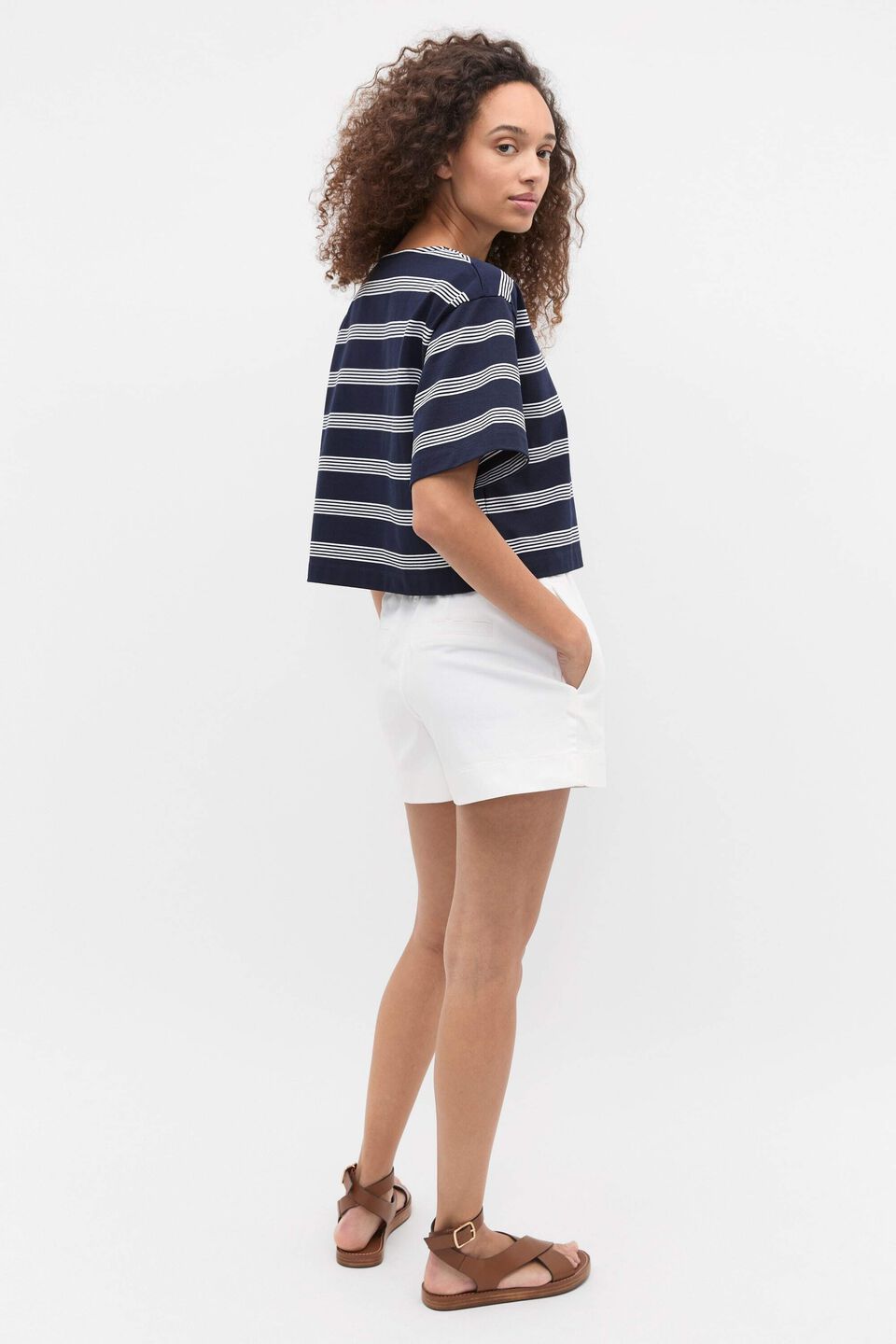 Boxy Boat Neck Tee  Twilight Blue Stripe
