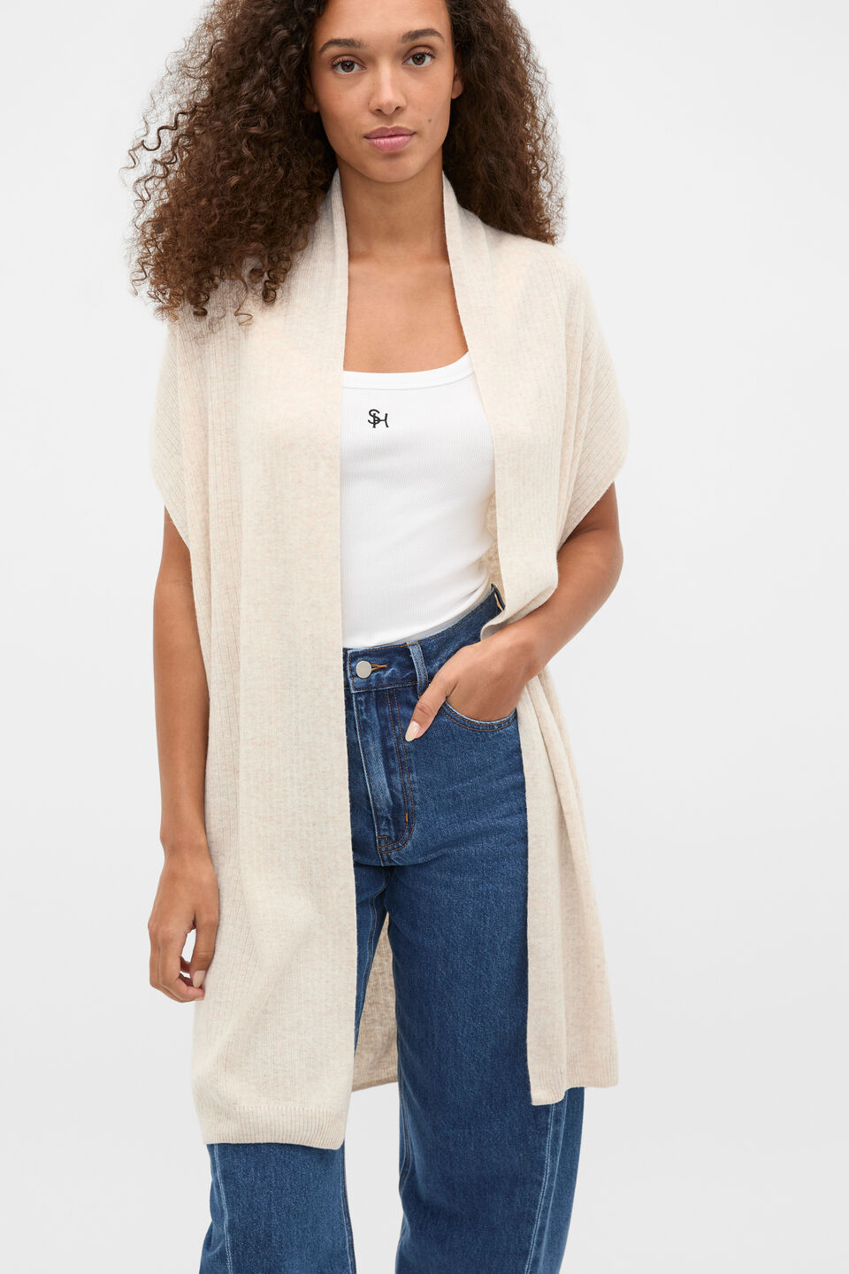 Rib Knit Poncho  Mist