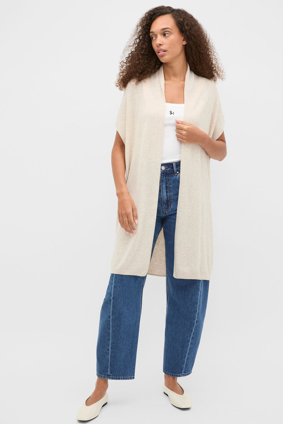 Rib Knit Poncho  Mist