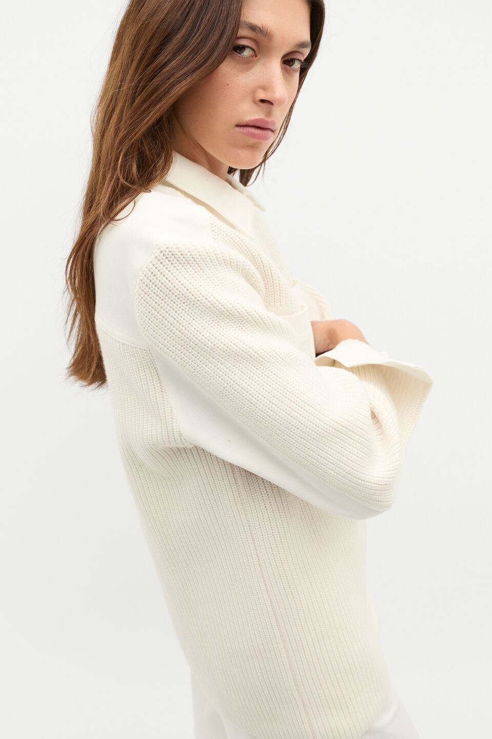 Denim Rib Knit Jacket  Cloud Cream