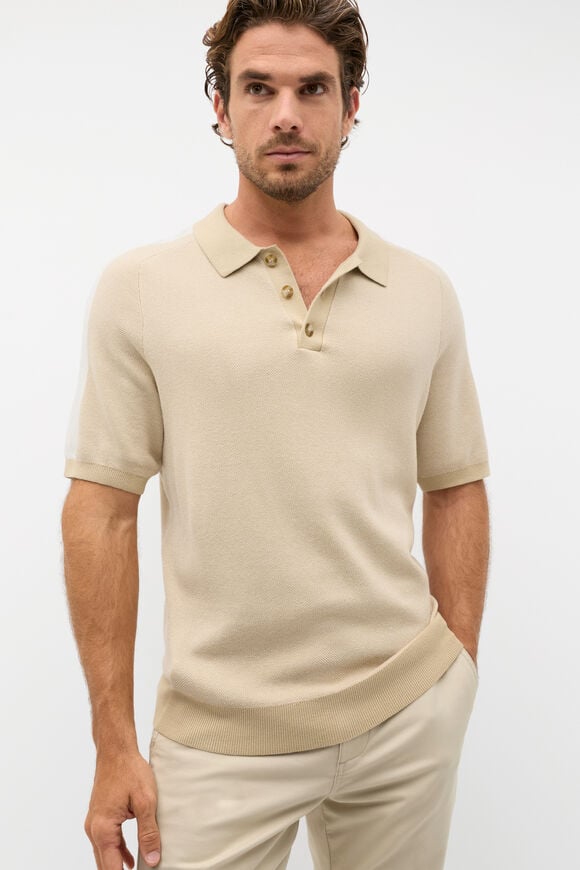 Colourblock Knit Polo  Cashew Marle  hi-res