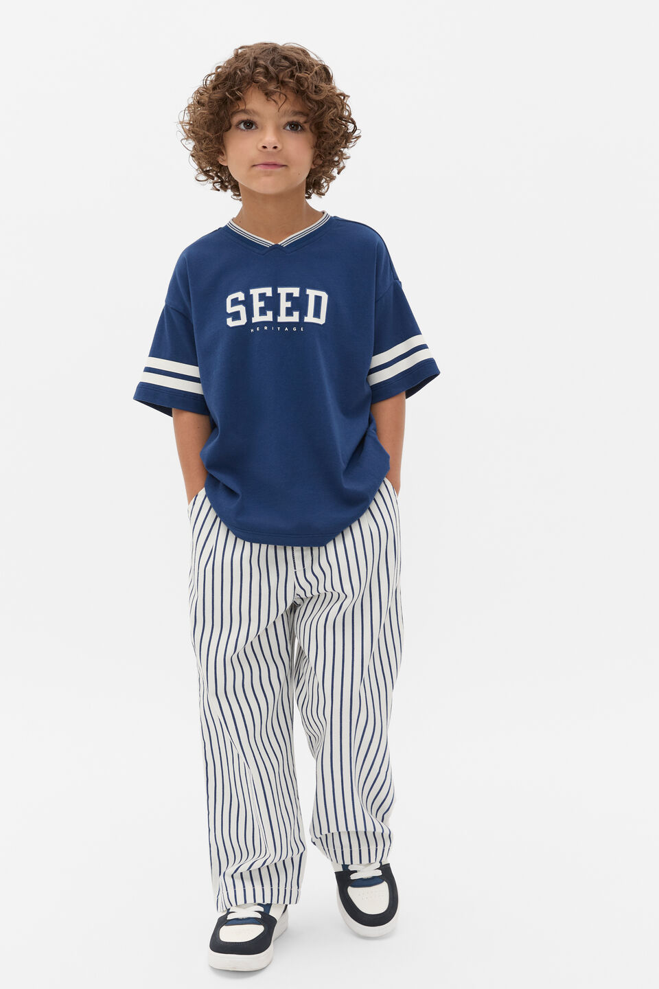 Sports Stripe Logo Tee  French Navy