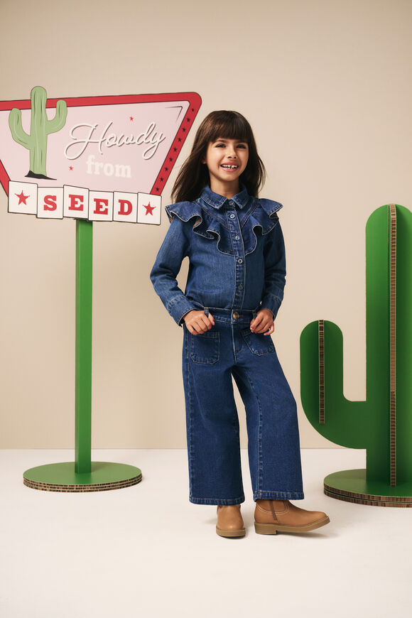 Ruffle Denim Shirt  Indigo  hi-res