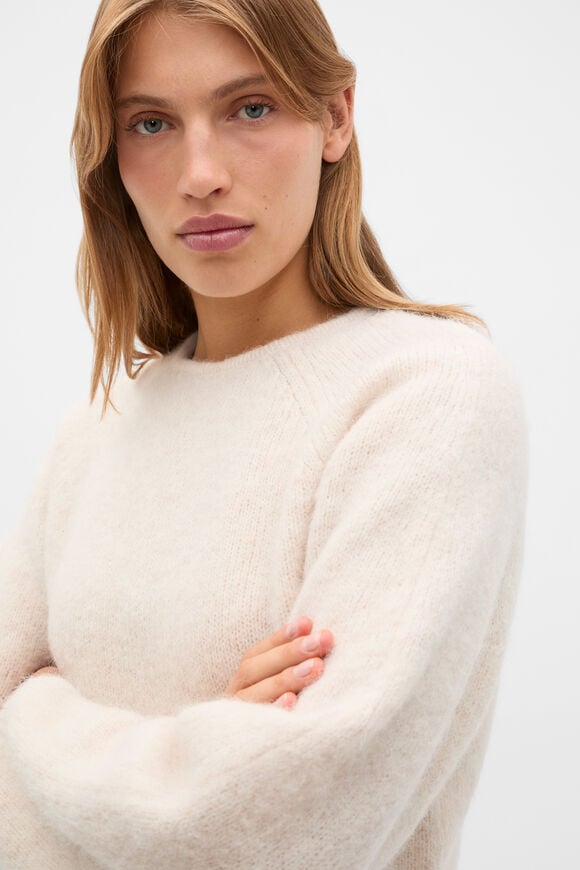 Luxe Fluffy Crop Knit  Vanilla Cream Marle  hi-res