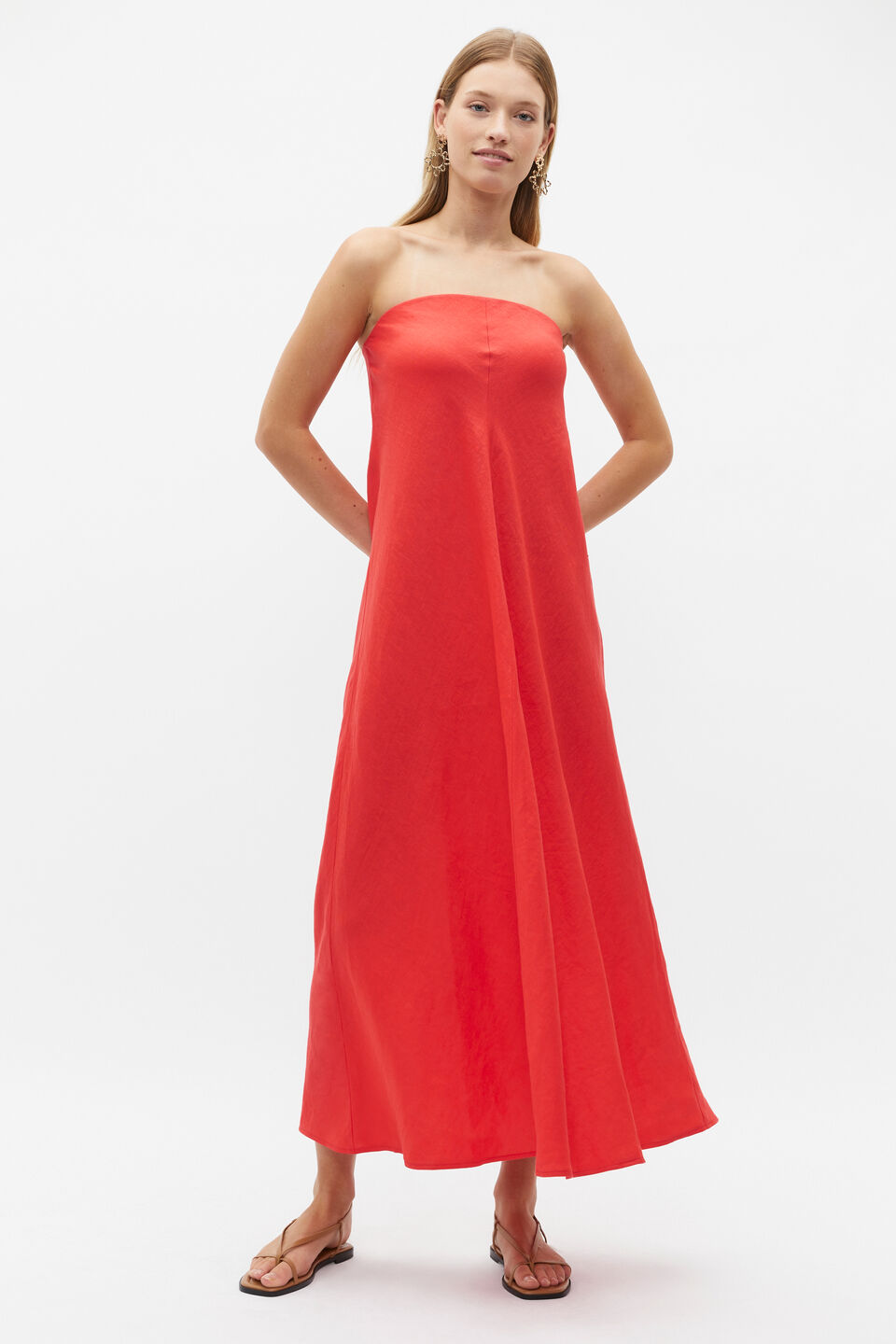 Core Linen Strapless Maxi Dress  Strawberry Red