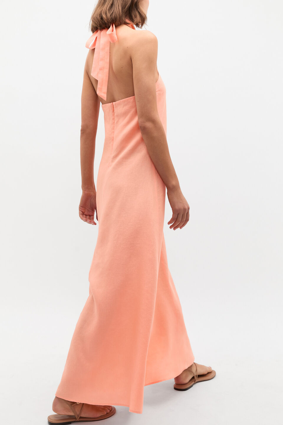Linen Halter Ring Maxi Dress  Tangerine