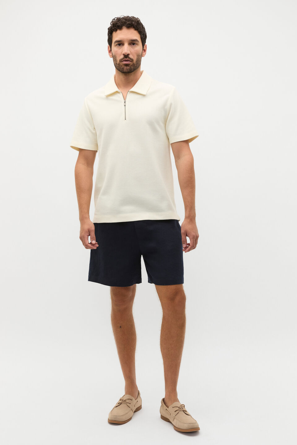 Half Zip Polo  Vintage White