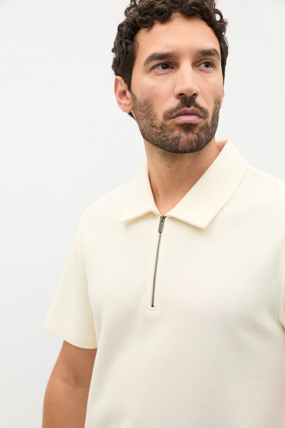 Half Zip Polo  Vintage White