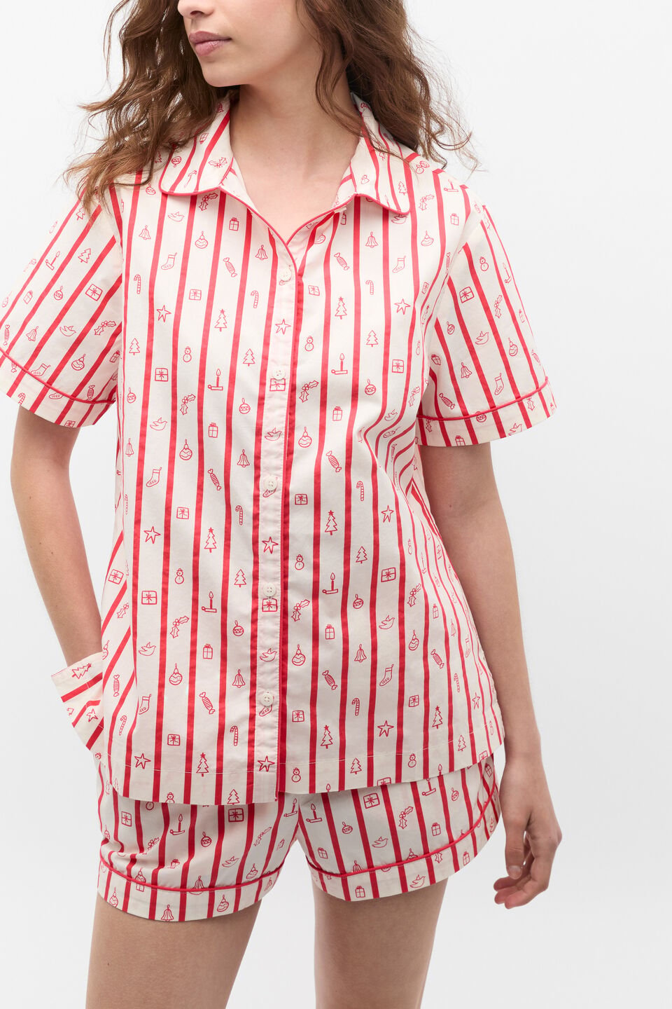 Christmas Stripe Shirt and Short PJ Set  Vintage Cream