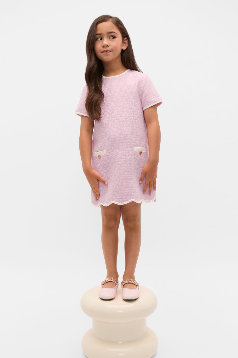Scallop Tweed Dress  Candy Pink