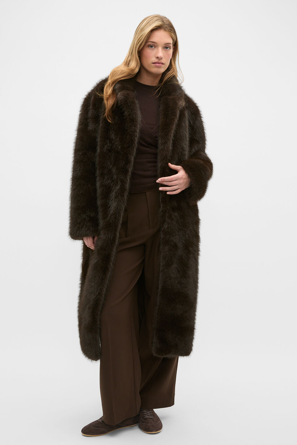 Maxi Faux Fur Coat  Coffee Bean