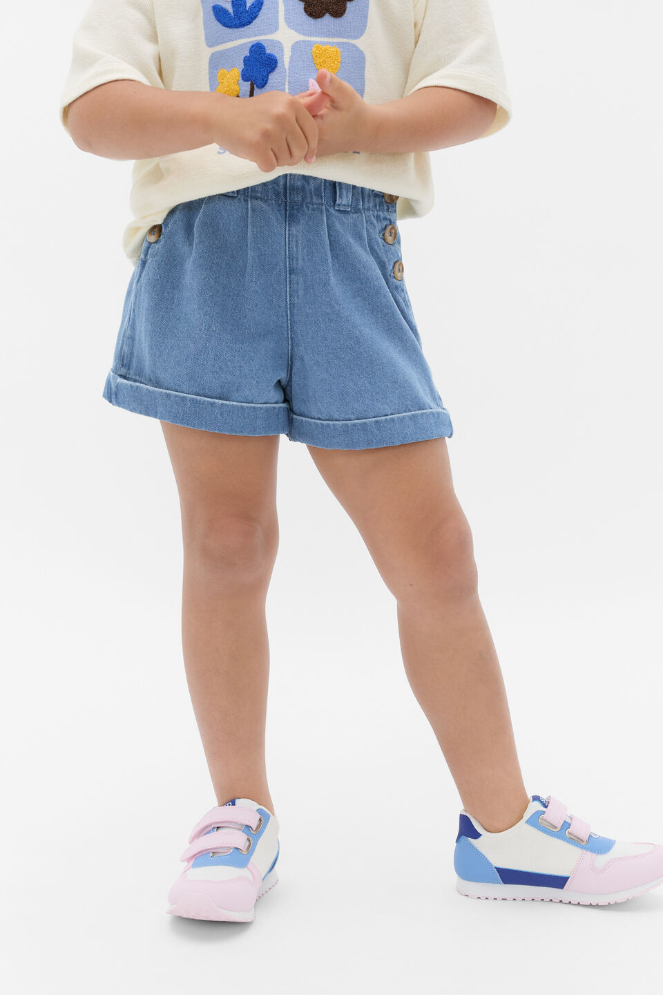 Denim Button Short  Mid Blue