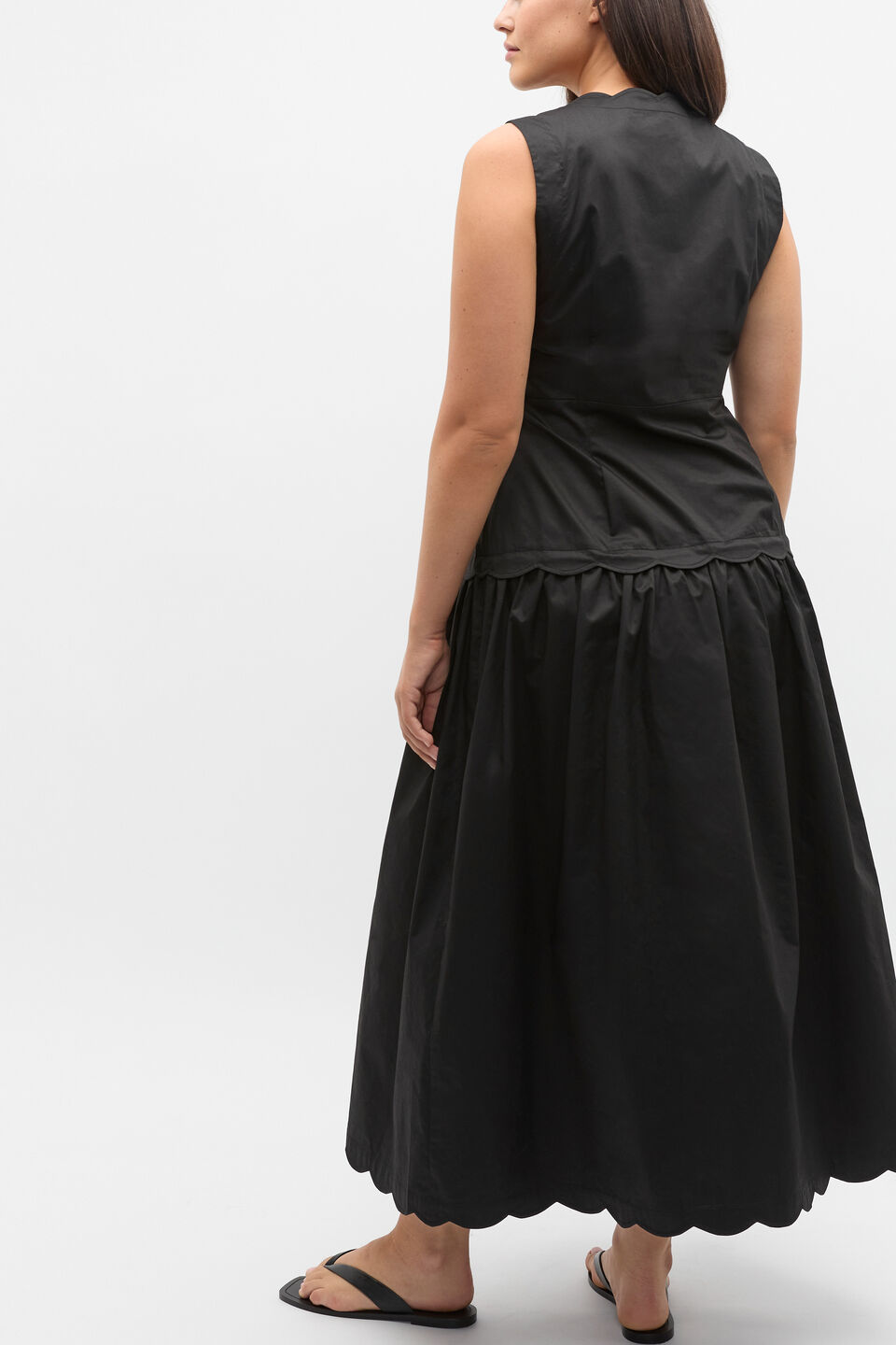 Poplin Scallop Dress  Black