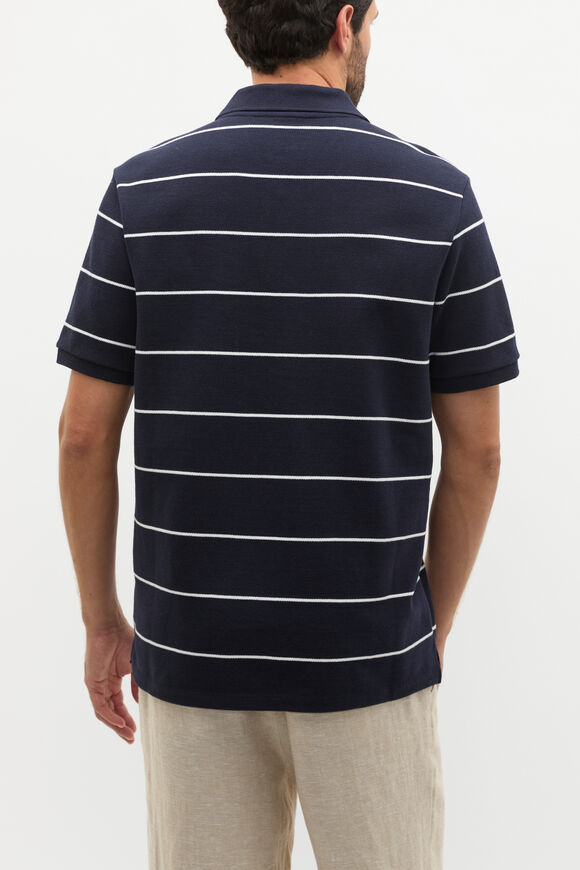 Stripe Pique Polo  Midnight Blue  hi-res