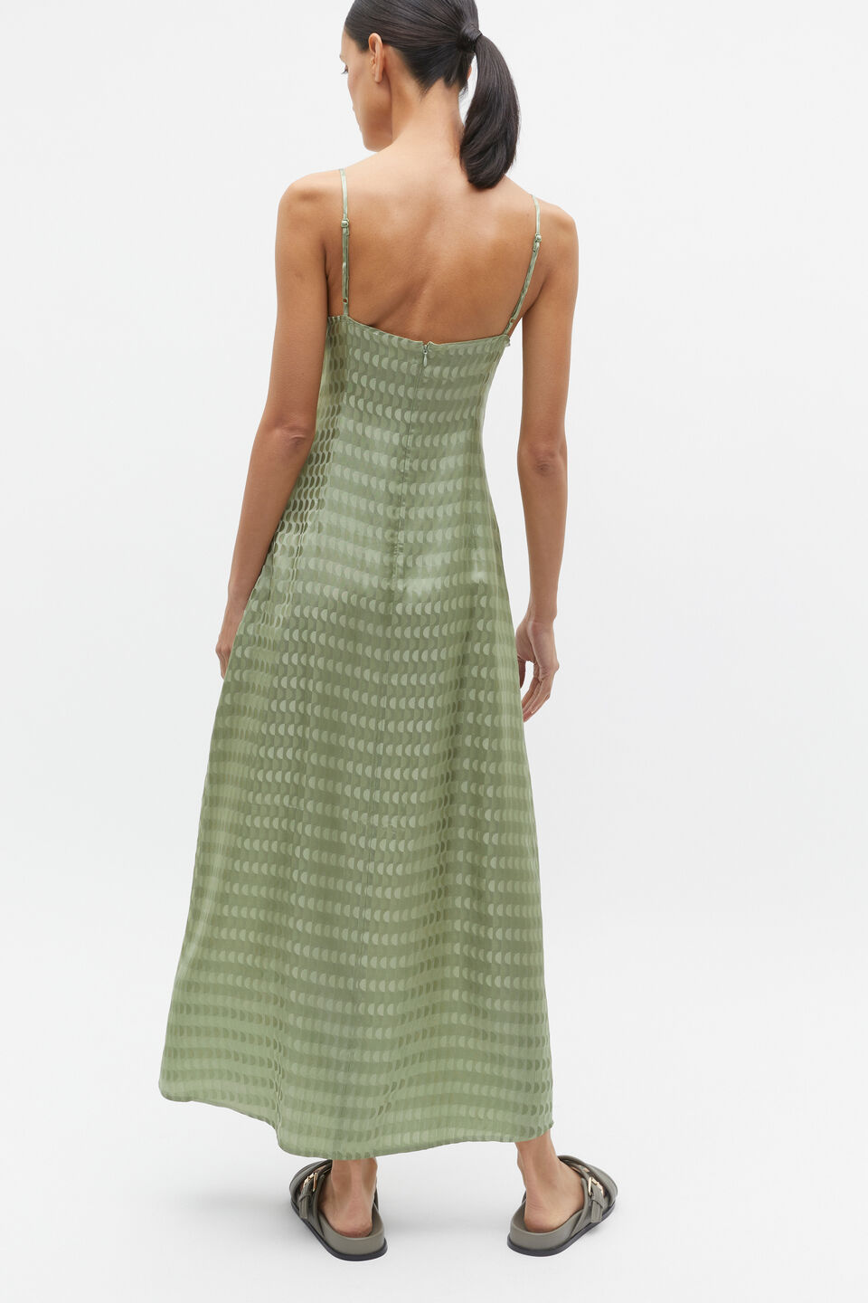 Jacquard Twist Front Midi Dress  Pale Olive