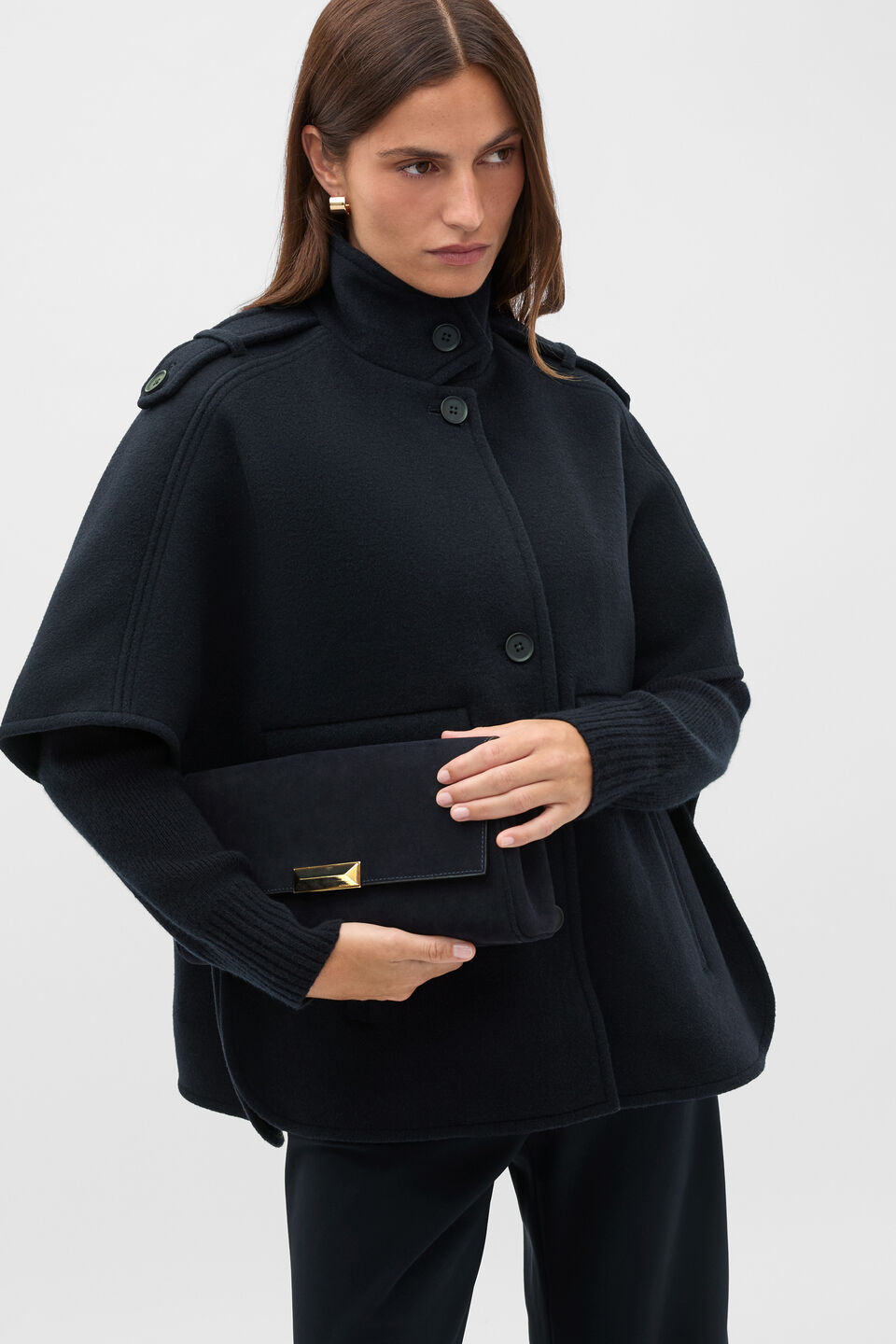 Wool Trench Cape  Twilight Blue