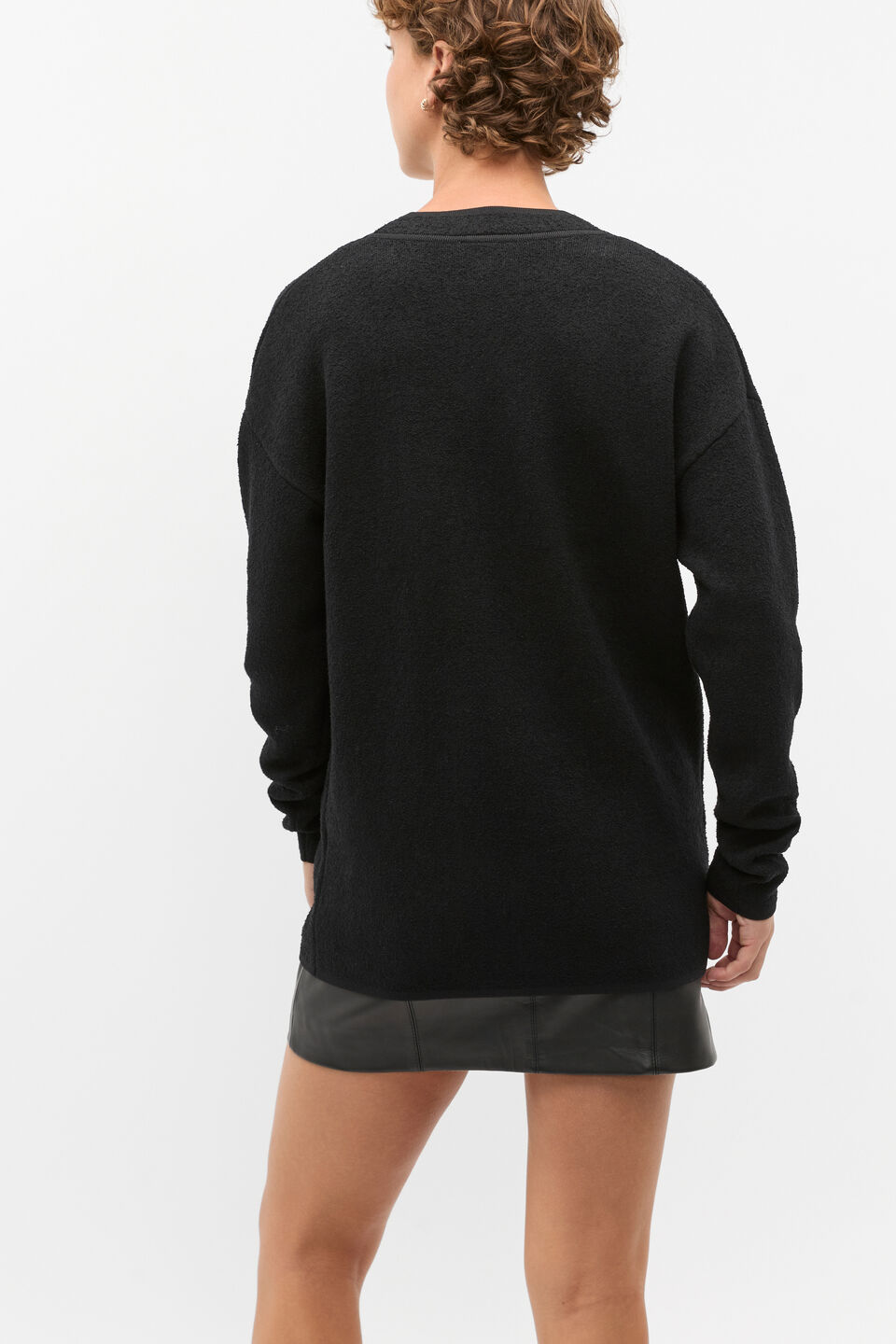 Boucle Knit Pocket Slouch Cardigan  Black