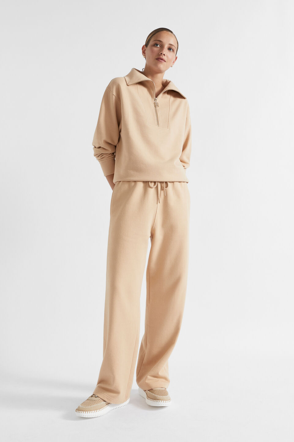 Terry Wide Leg Trackpant  Champagne Beige