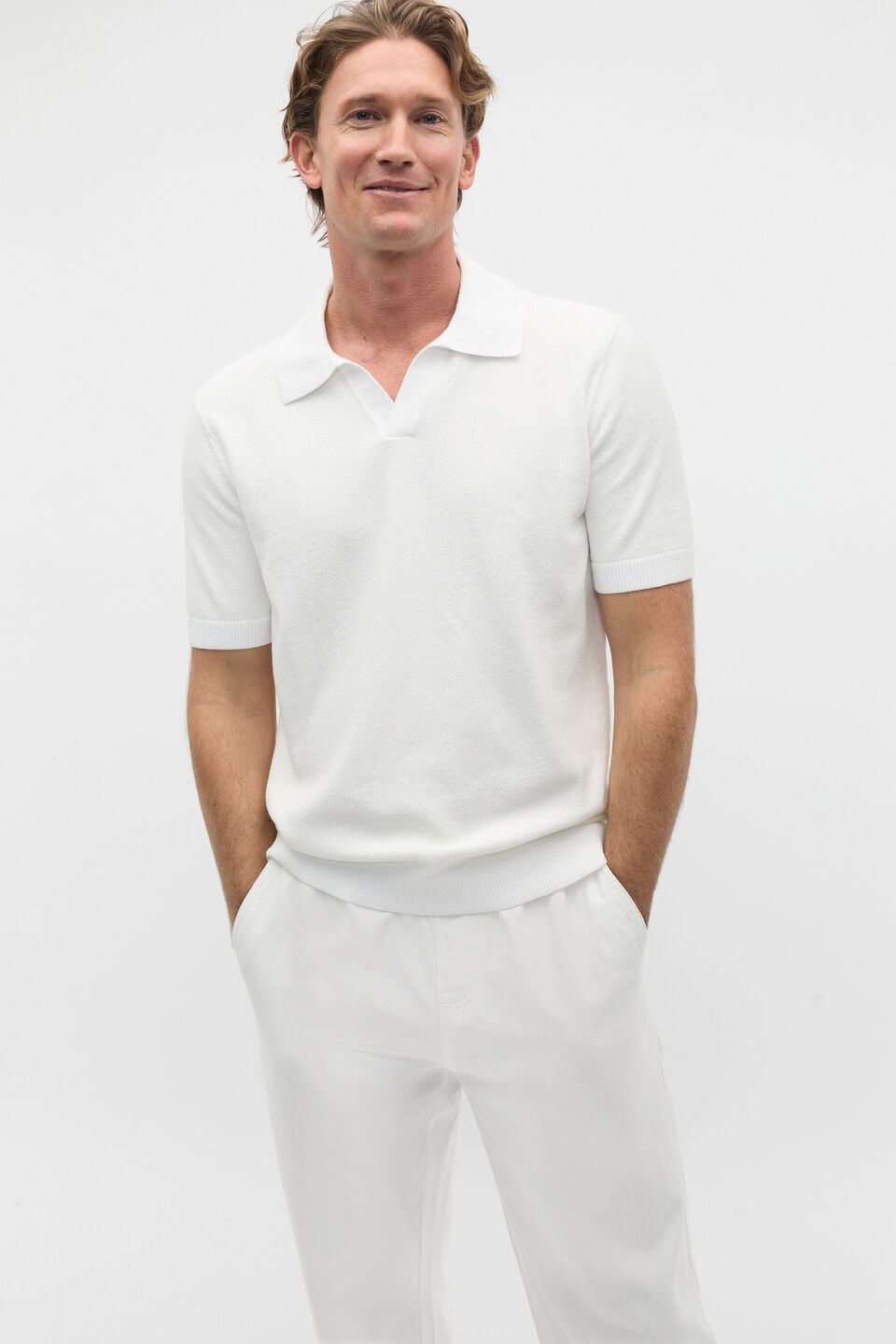 Boucle Knit Trophy Polo  Vintage White