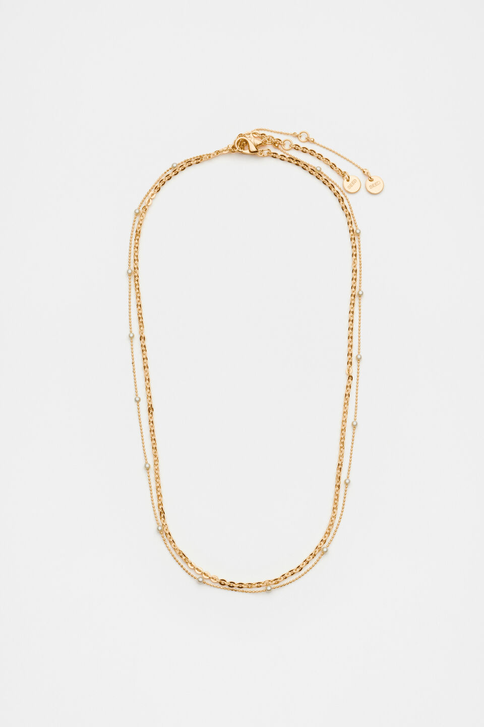 Pearl Station Double Necklace  Gold