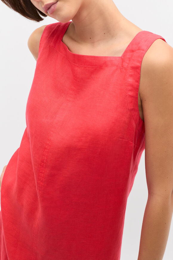 Linen Square Neck Mini Dress  Electric Crimson  hi-res