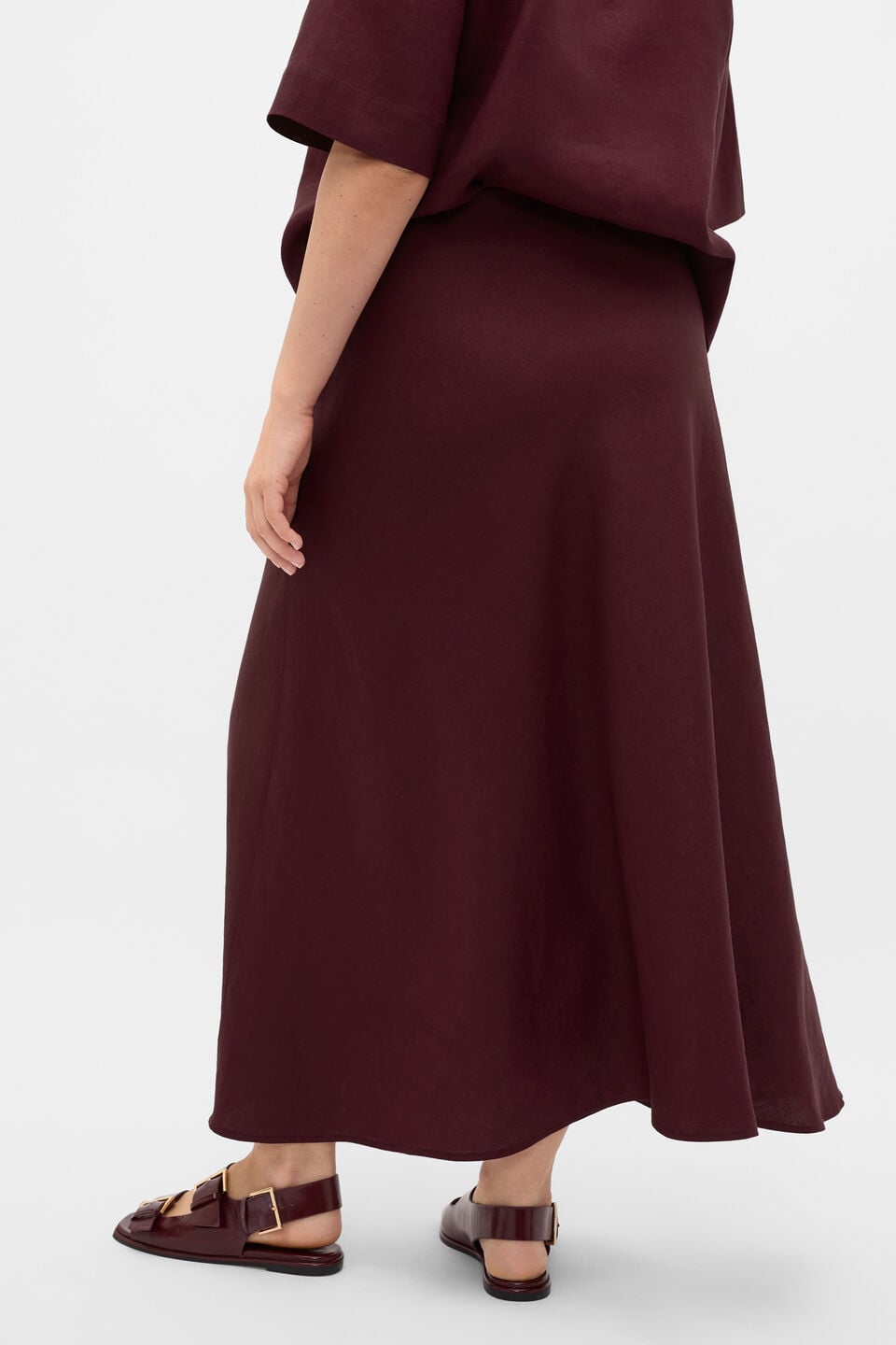 Linen Minimalist Skirt  Plum Red