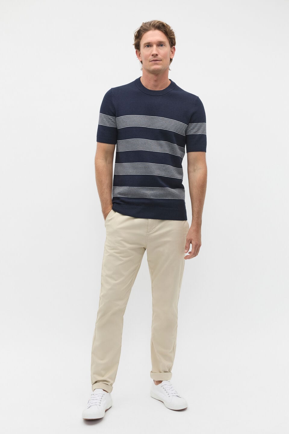 Stripe Knit Tee  Midnight Blue