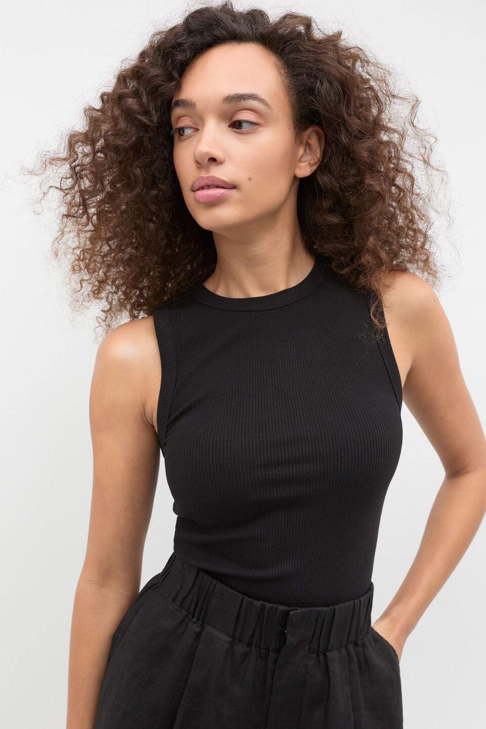 Core Australian Cotton Rib Tank  Black