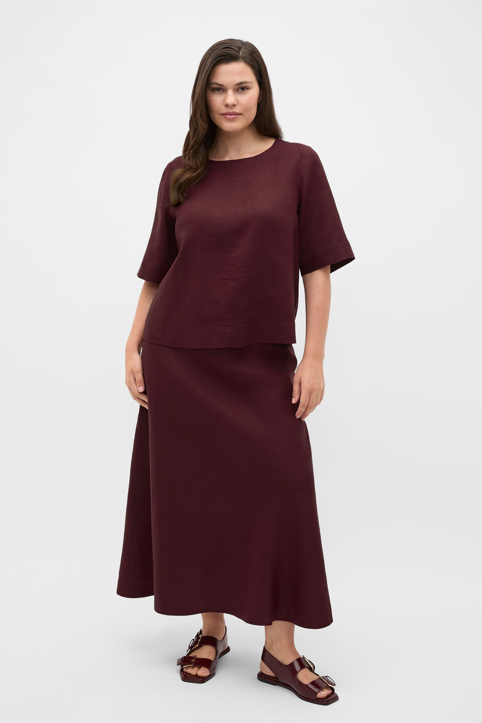 Linen Minimalist Skirt  Plum Red