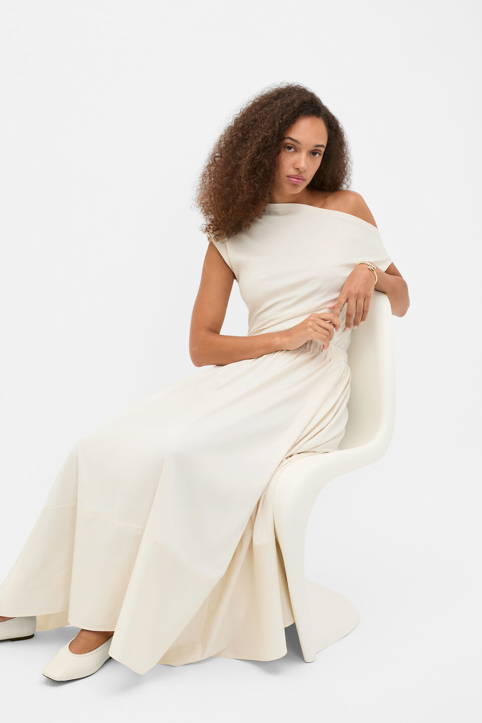 Jersey Spliced Midi Skirt  Coconut Cream
