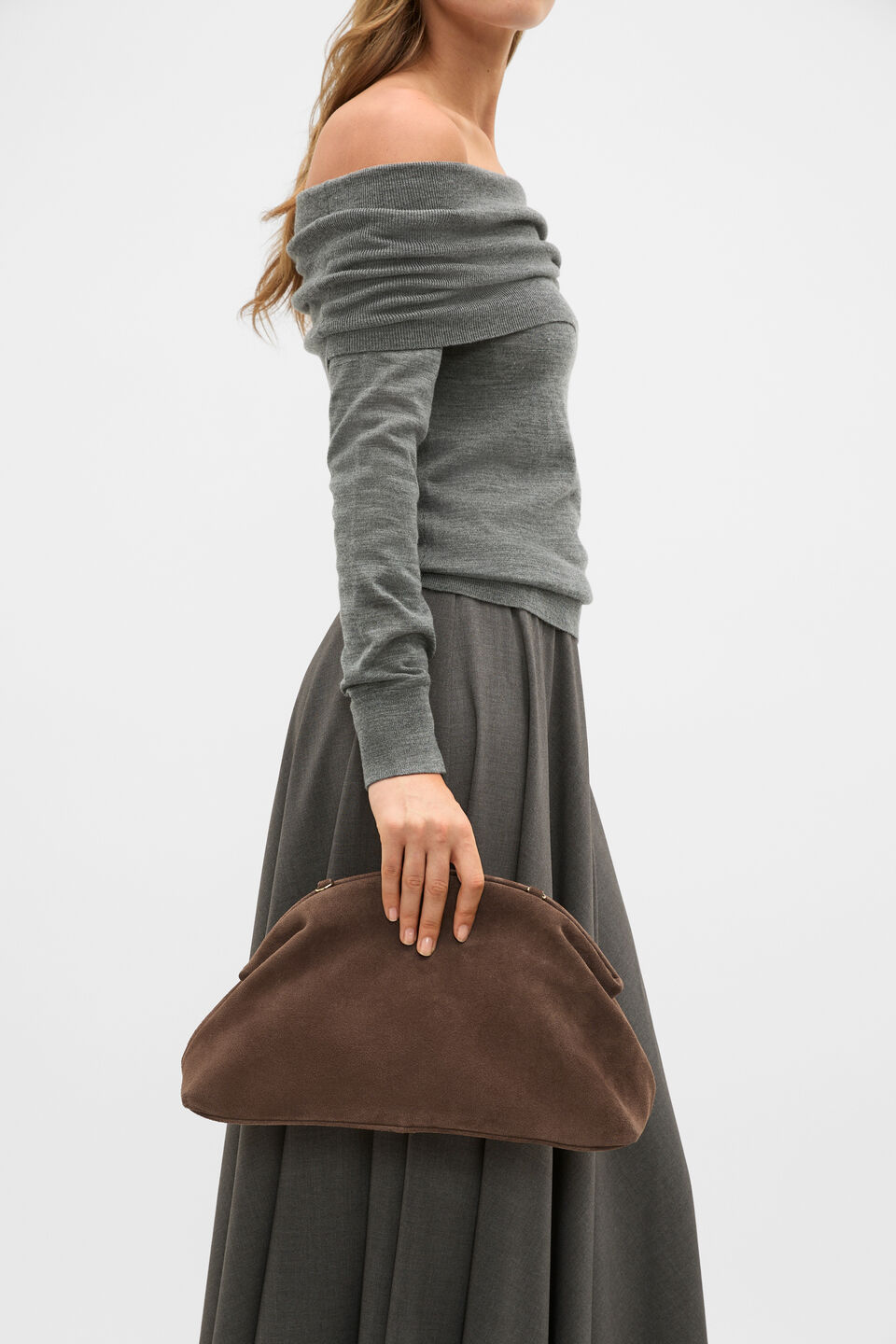 Suede Rounded Clutch  Cocoa Suede