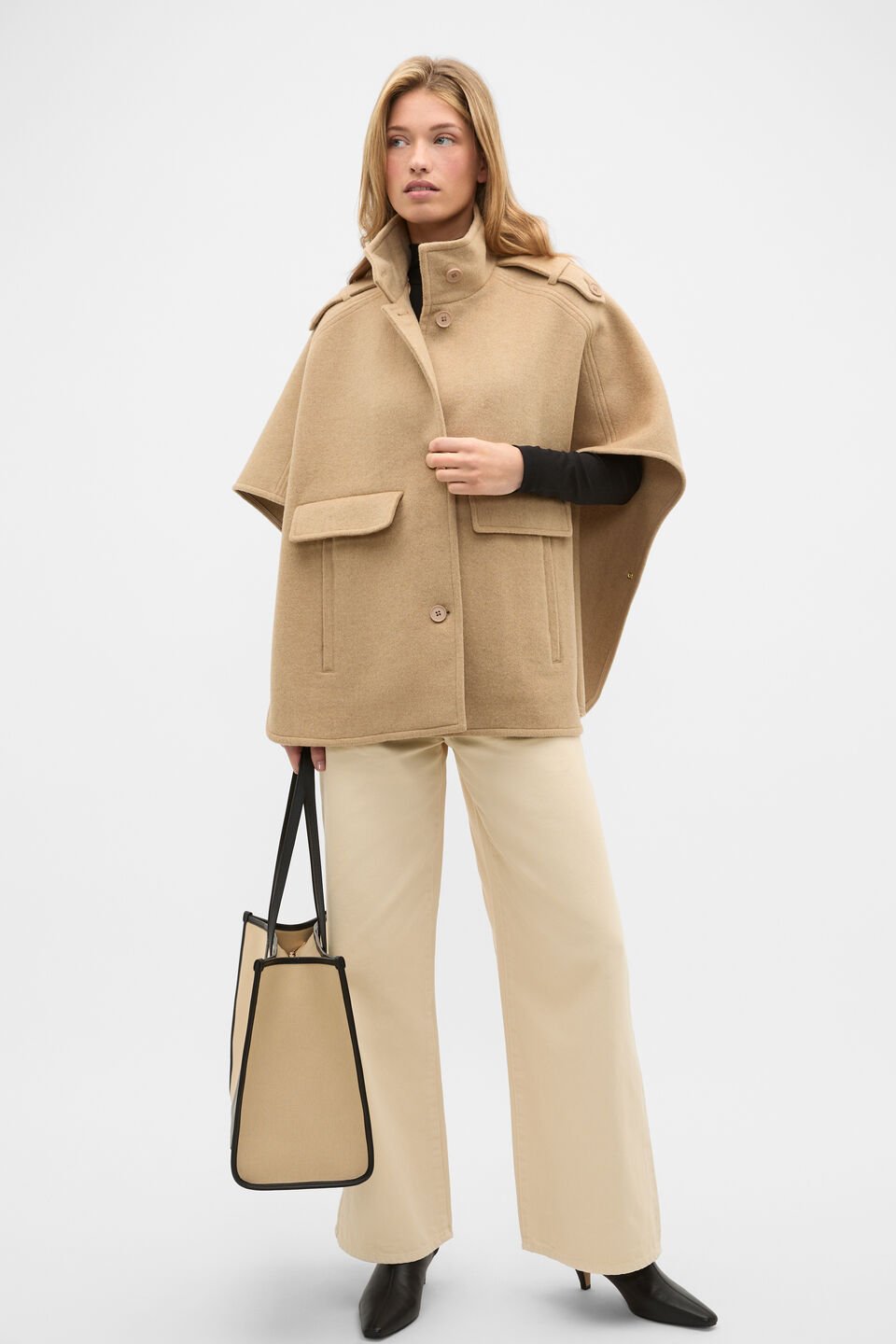 Wool Trench Cape  Sandstone