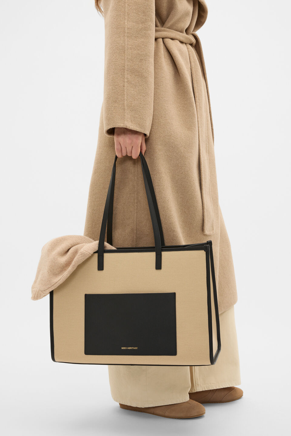 Leather Detail Carry All Tote  Sandstone