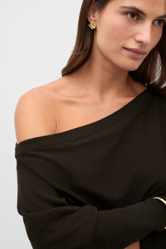Wool Blend Off Shoulder Knit  Coffee Bean  hi-res