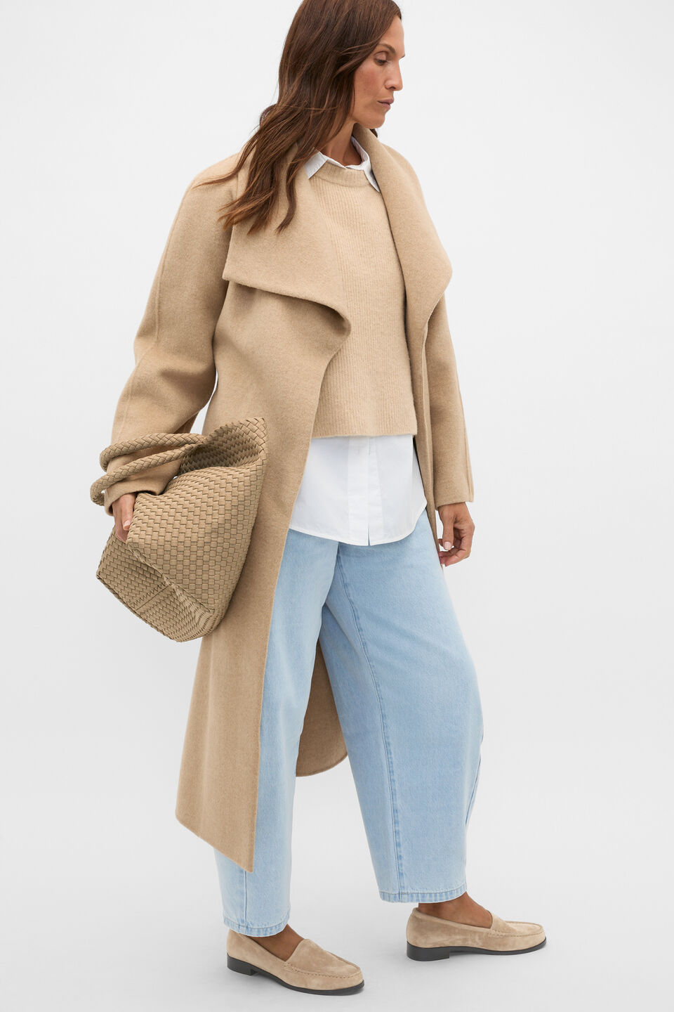 Woven Textured East West Tote  Sandstone