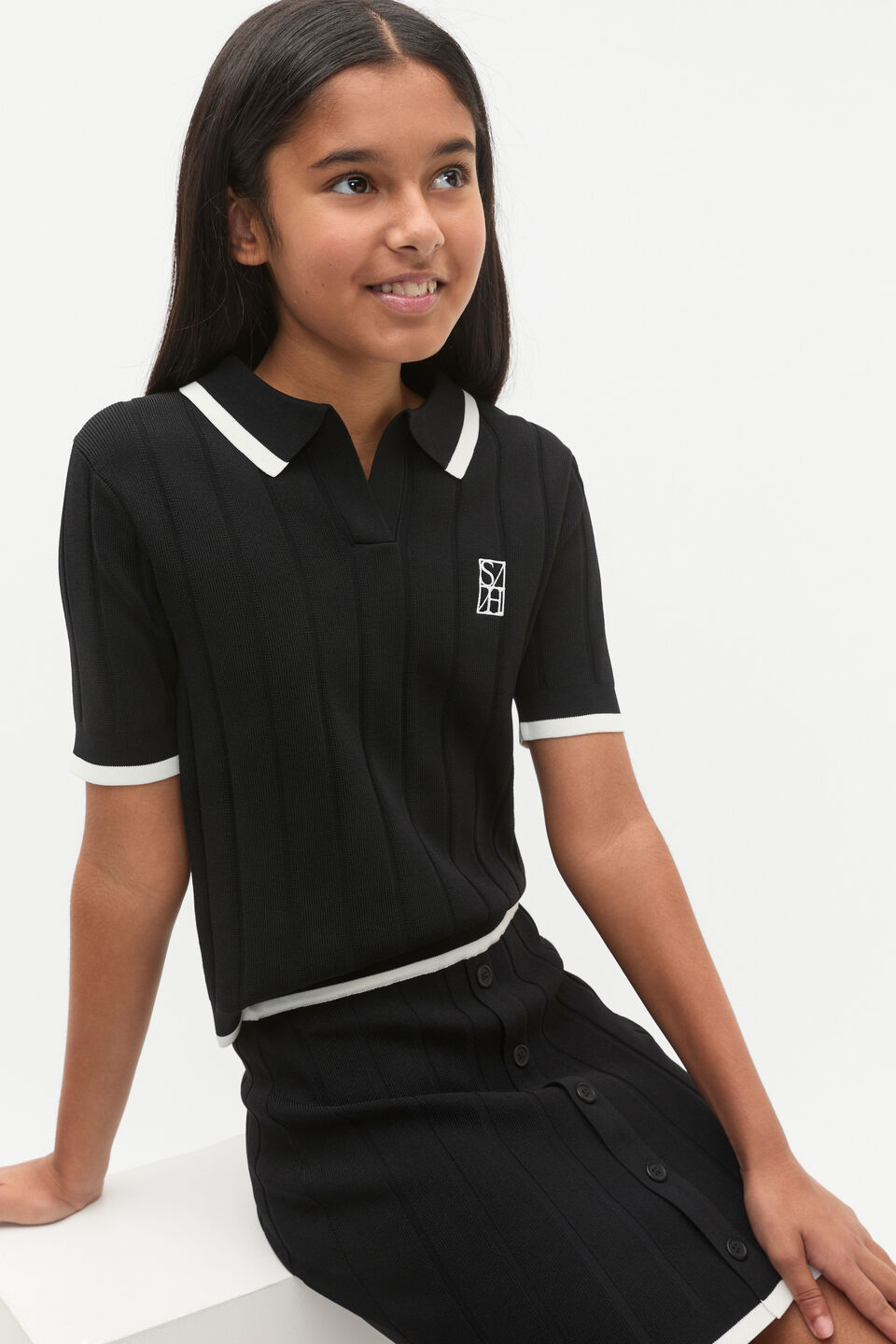 Rib Knit Top  Black
