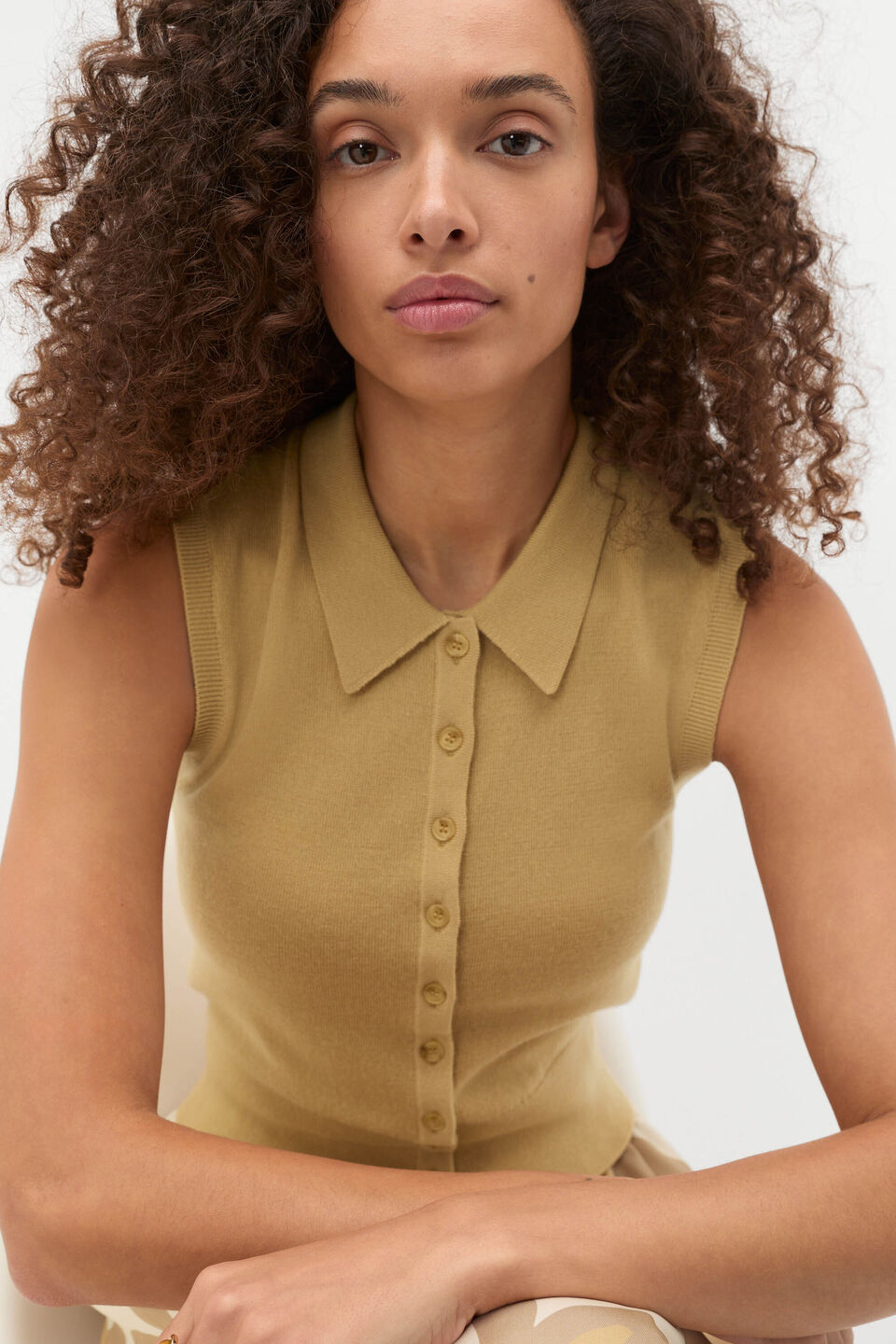 Merino Button Through Knit Vest  Honey