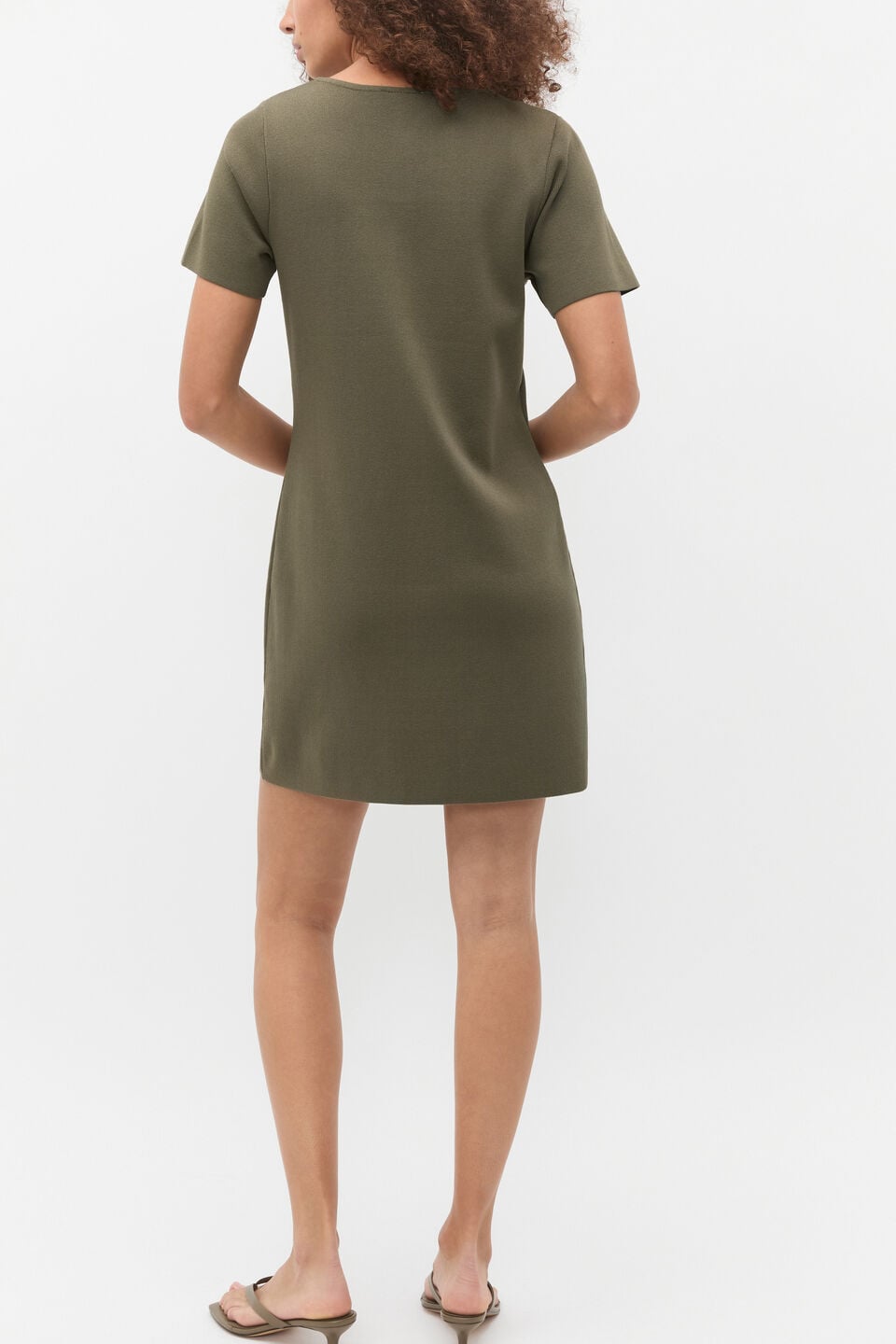 Crepe Knit Short Sleeve Mini Dress  Olive Leaf